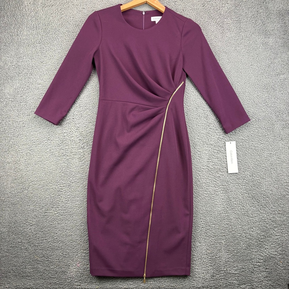 Calvin Klein Womens Purple Ruched Sheath Dress CD4C1M9P Size 2 New With Tags